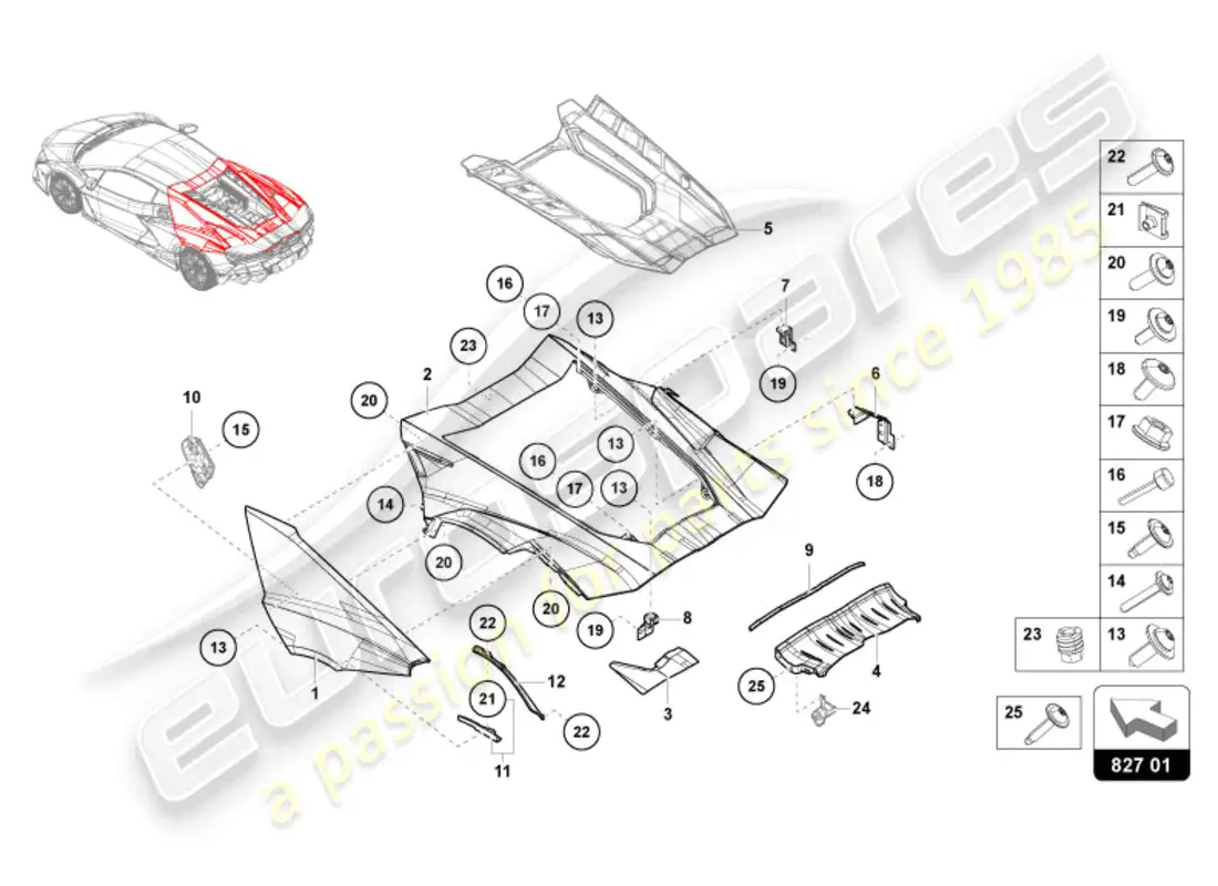 lamborghini revuelto coupe (2024) rear lid parts diagram