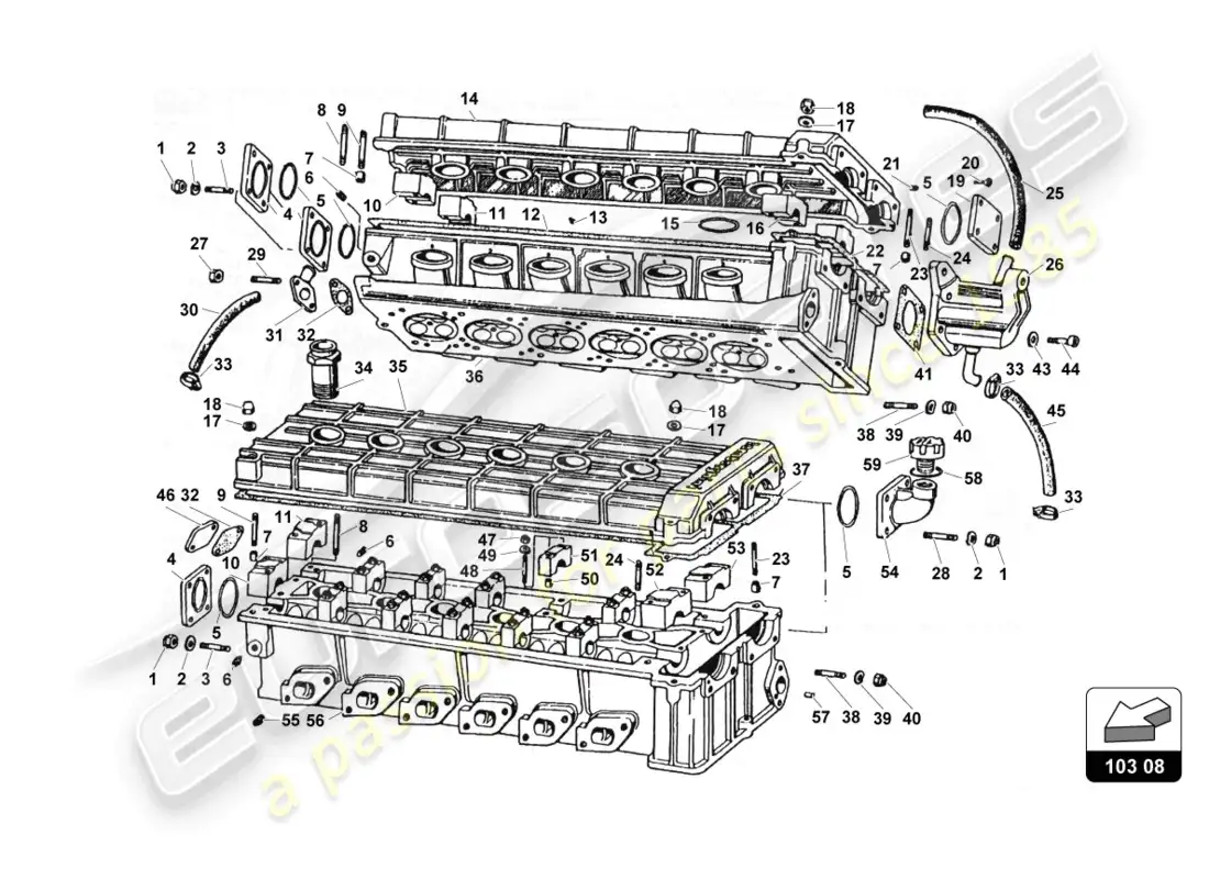 lamborghini countach 25th anniversary (1989) cylinder heads parts diagram