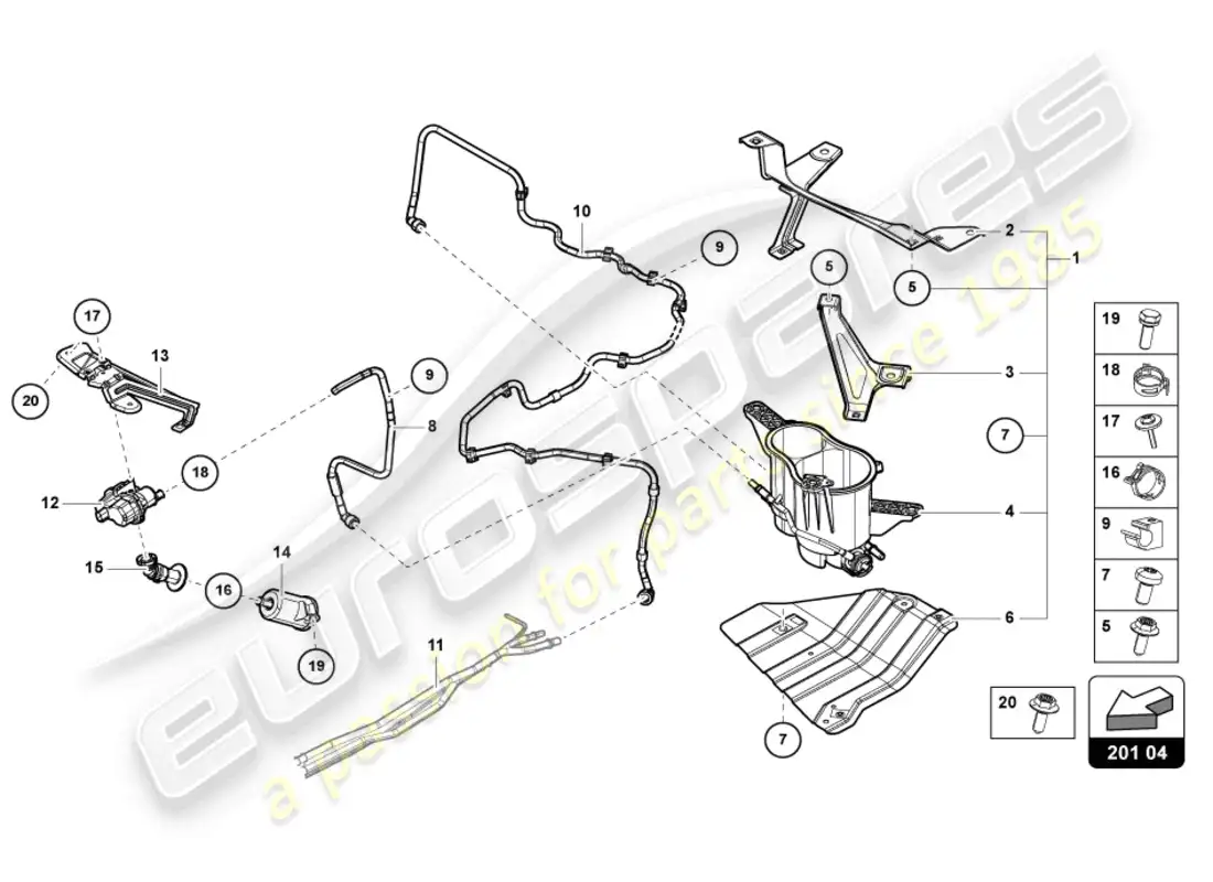 lamborghini urus (2020) vapour container for activated charcoal canister parts diagram