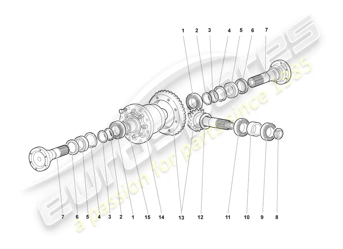 lamborghini lp670-4 sv (2010) differential with crown wheel and pinion front parts diagram