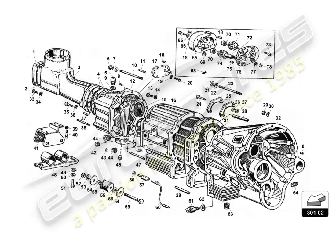 lamborghini countach 25th anniversary (1989) gearbox parts diagram
