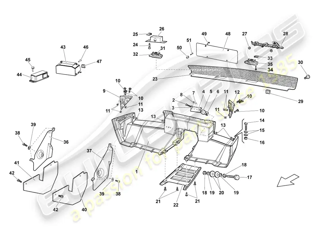 lamborghini lp640 coupe (2009) bumper rear parts diagram
