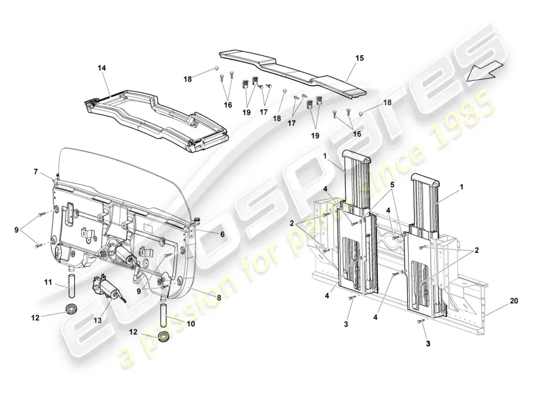 lamborghini lp550-2 spyder (2010) roll-over protection system parts diagram
