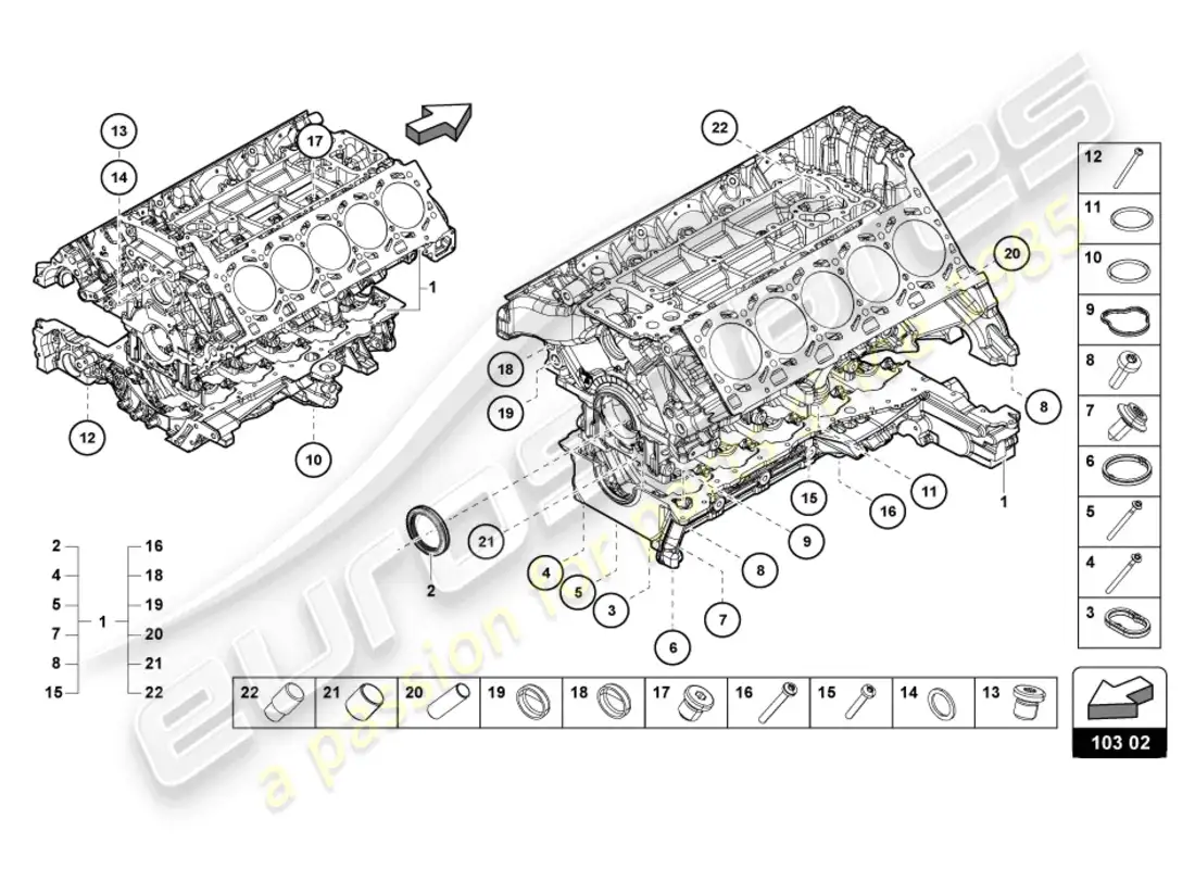 lamborghini evo coupe 2wd (2022) engine block parts diagram