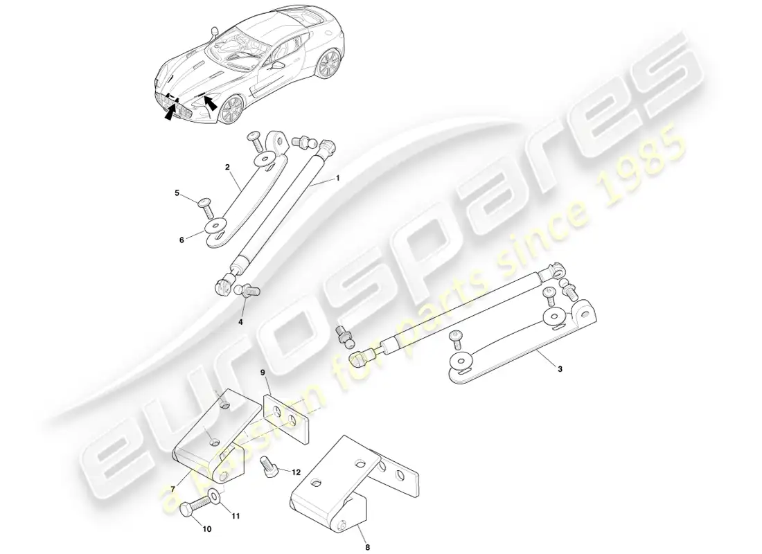 aston martin one-77 (2011) hood hinge system parts diagram