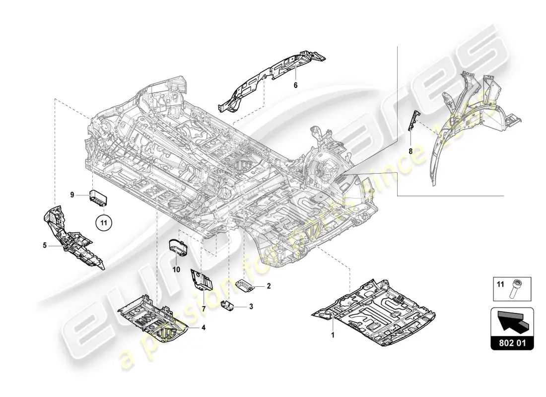 lamborghini urus (2019) bottom plate parts diagram