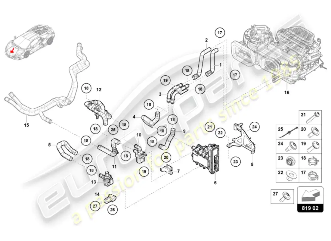 lamborghini revuelto coupe (2024) air con./heating/aux. heater hv-ptc parts diagram
