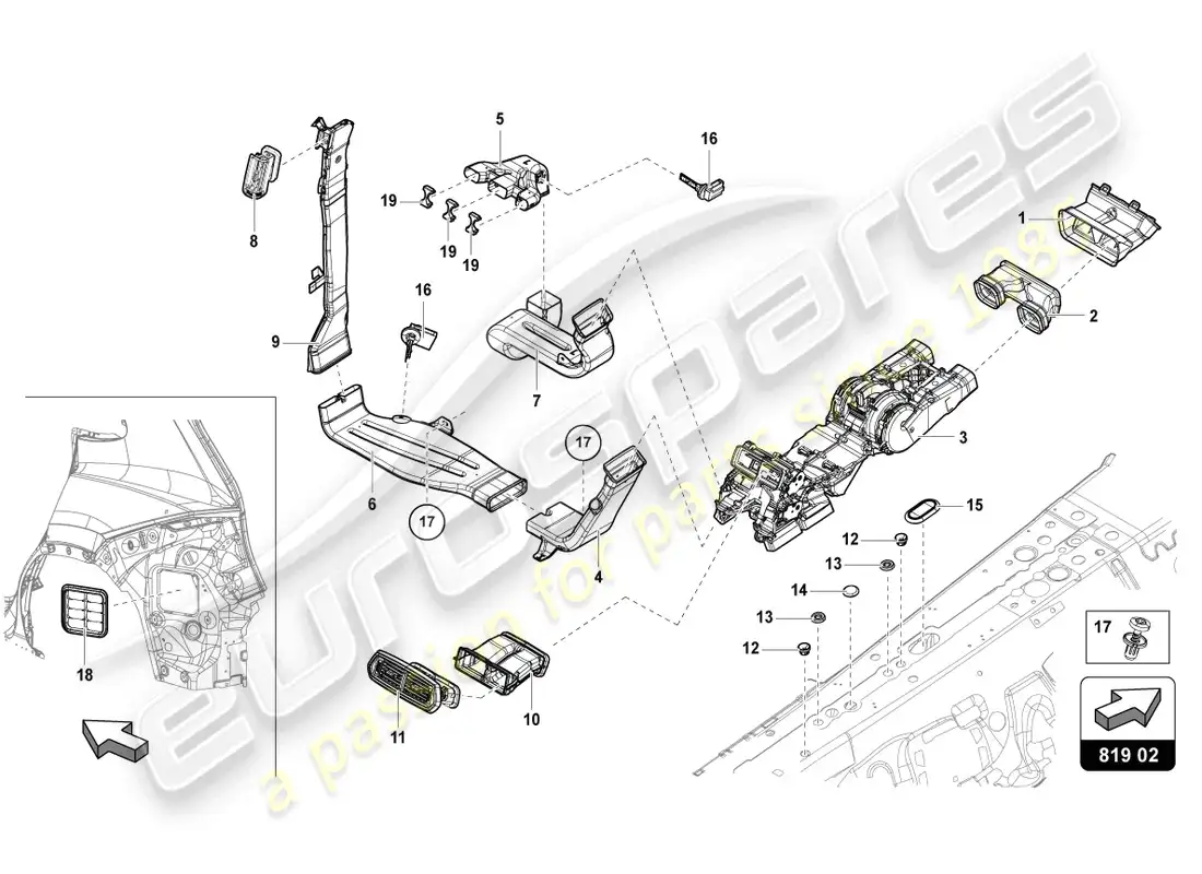 lamborghini urus (2020) vent rear center parts diagram