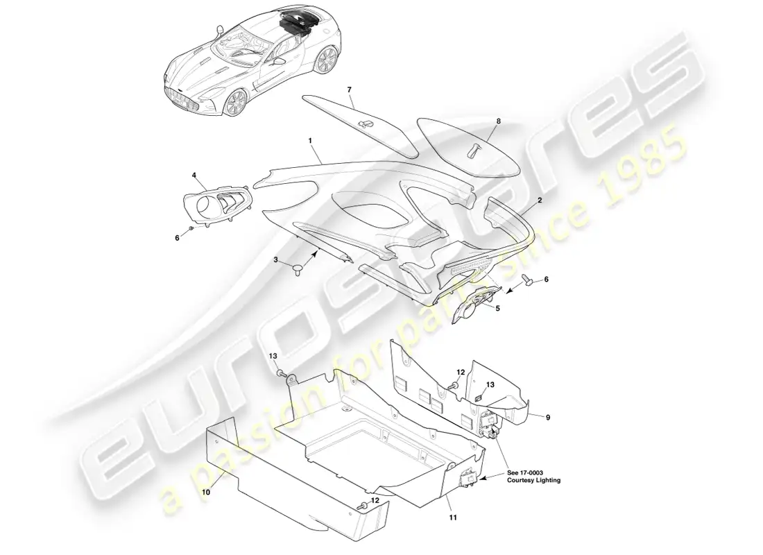 aston martin one-77 (2011) load compartment trim parts diagram