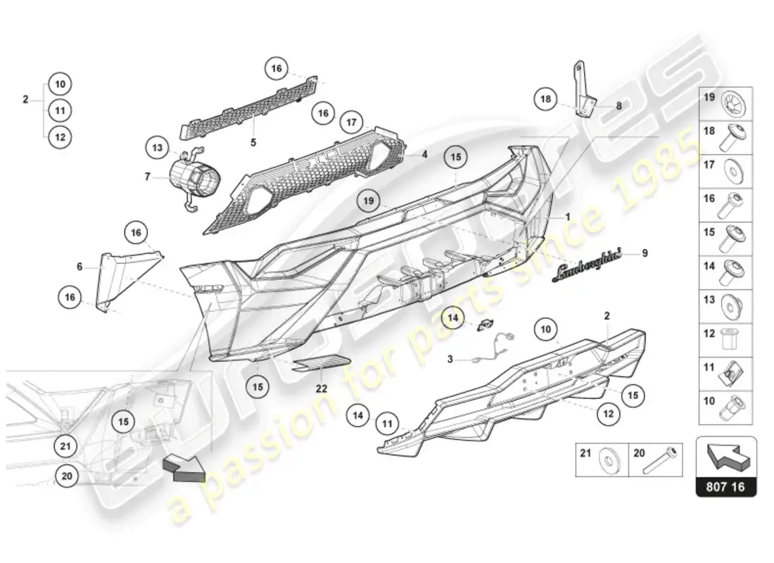 lamborghini sto (2023) bumper rear parts diagram