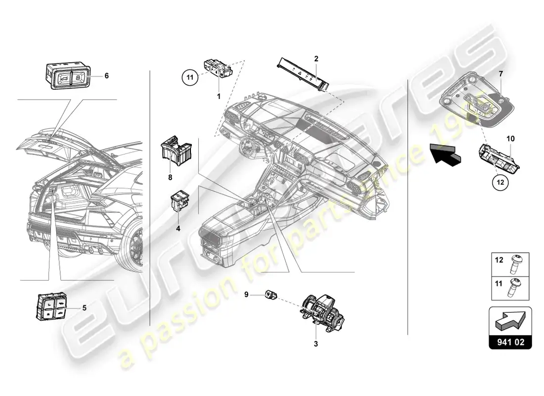 lamborghini urus (2019) control panel with pushbuttons parts diagram