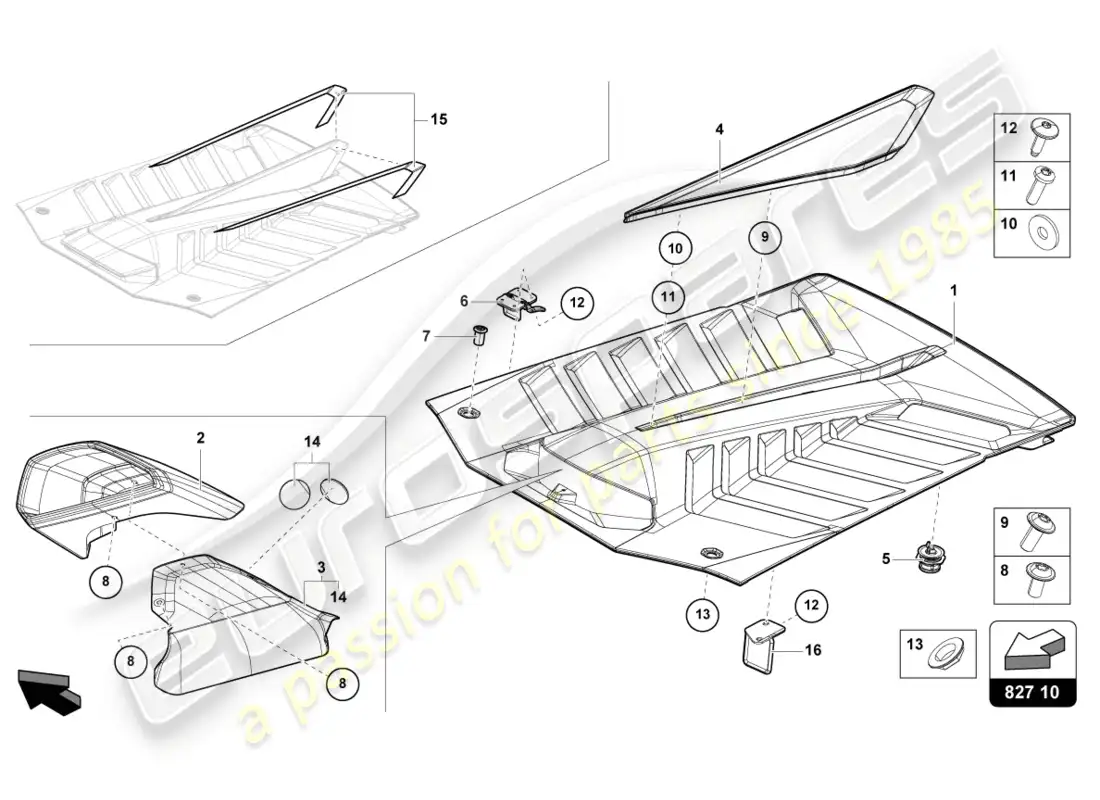 lamborghini sto (2021) bonnet rear parts diagram