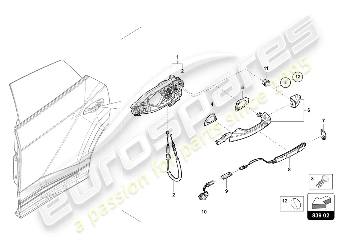 lamborghini urus performante (2023) door handle, exterior rear parts diagram