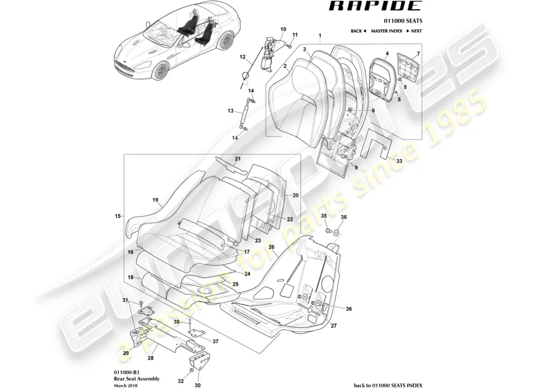 aston martin rapide (2016) rear seats parts diagram