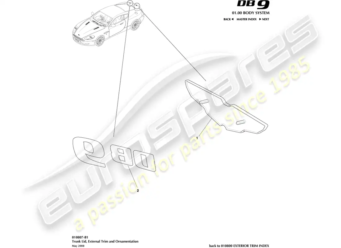 aston martin db9 (2012) trunk lid trim, coupe parts diagram