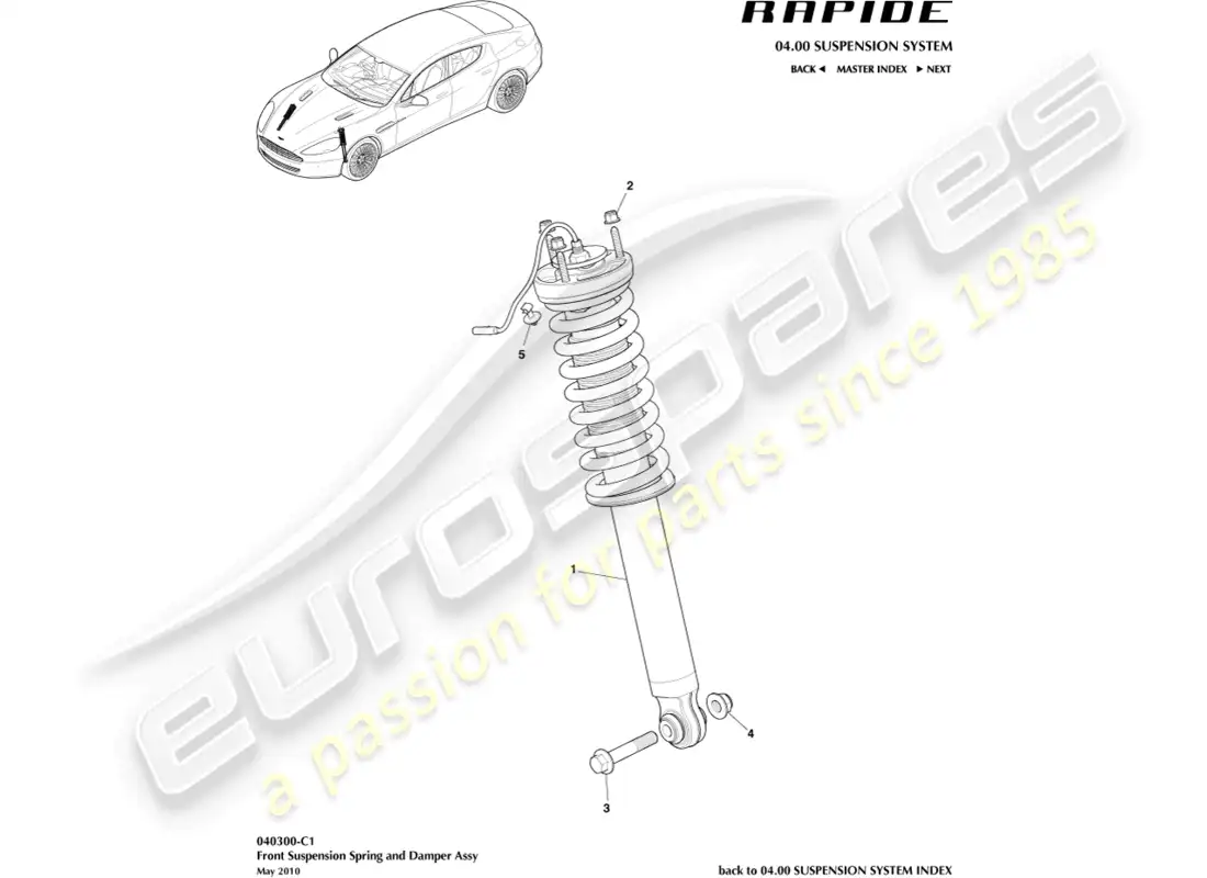 aston martin rapide (2017) front spring & damper parts diagram