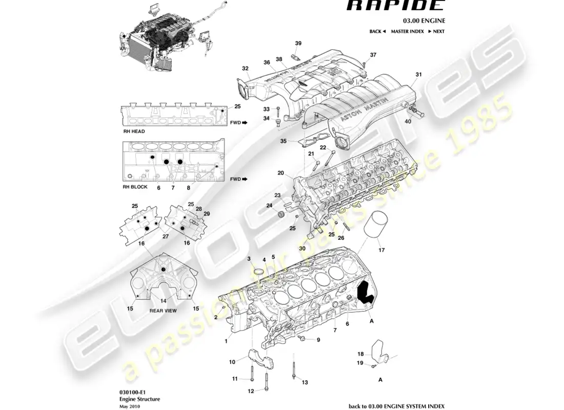 aston martin rapide (2011) engine structure parts diagram