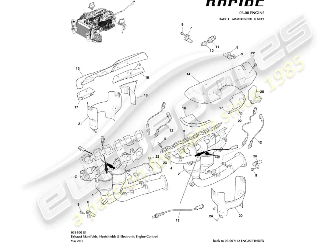 aston martin rapide (2017) exhaust manifolds parts diagram