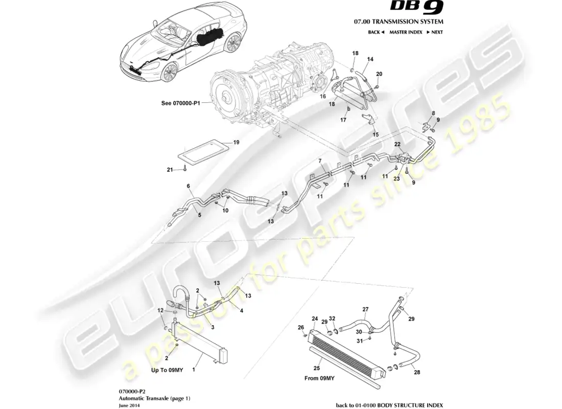 aston martin db9 (2010) transaxle cooling, auto parts diagram