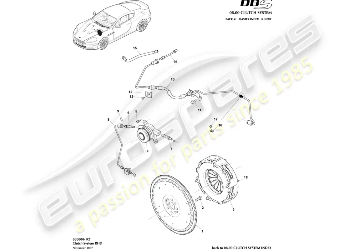 aston martin dbs (2013) clutch system, rhd parts diagram