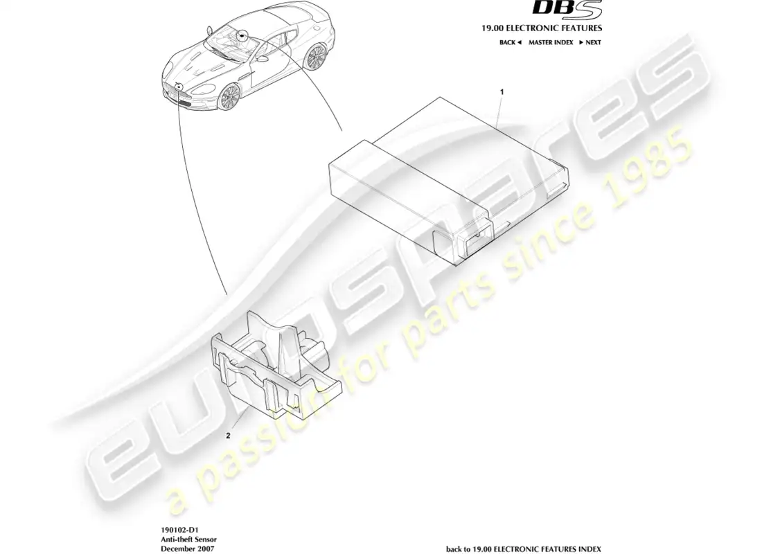 aston martin dbs (2012) anti-theft sensors & switches parts diagram