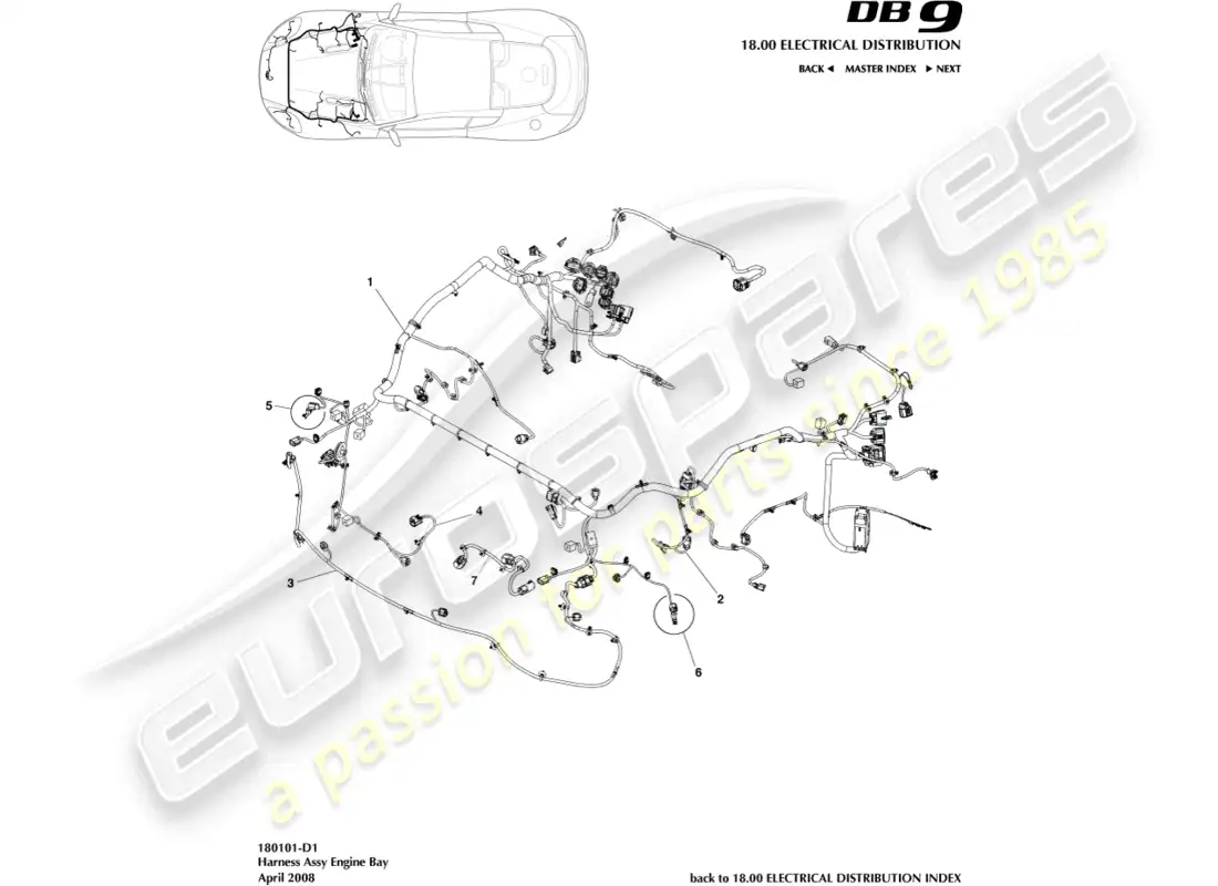 aston martin db9 (2009) engine bay harness parts diagram