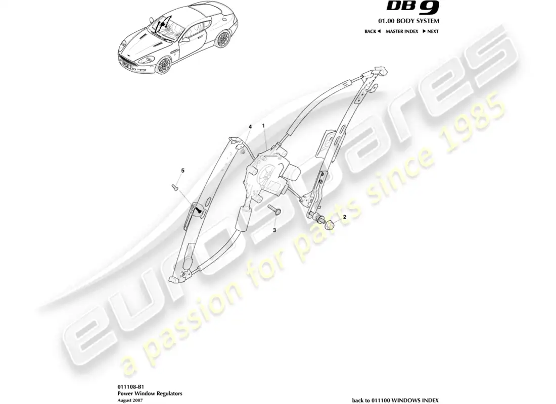 aston martin db9 (2006) door window regulators parts diagram
