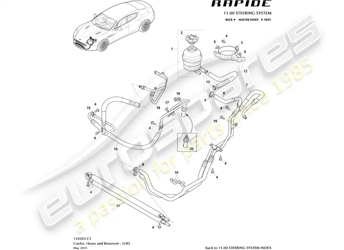 aston martin rapide (2018) pas hoses, lhd parts diagram