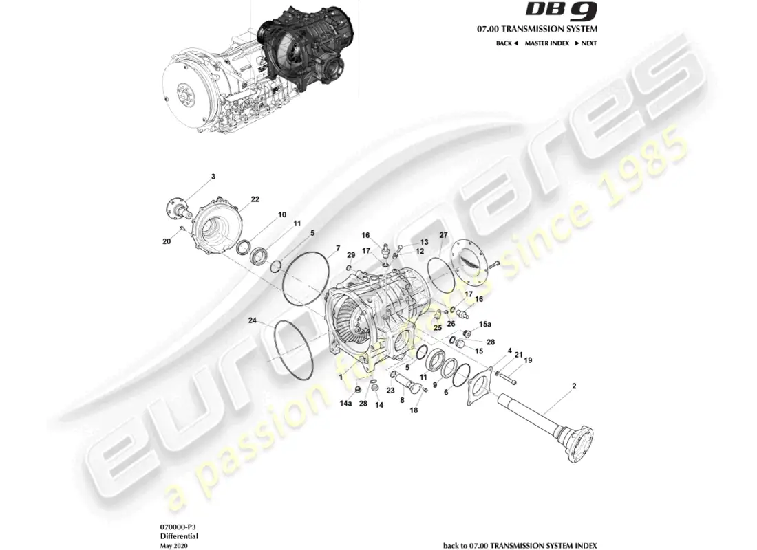aston martin db9 (2010) differential parts diagram