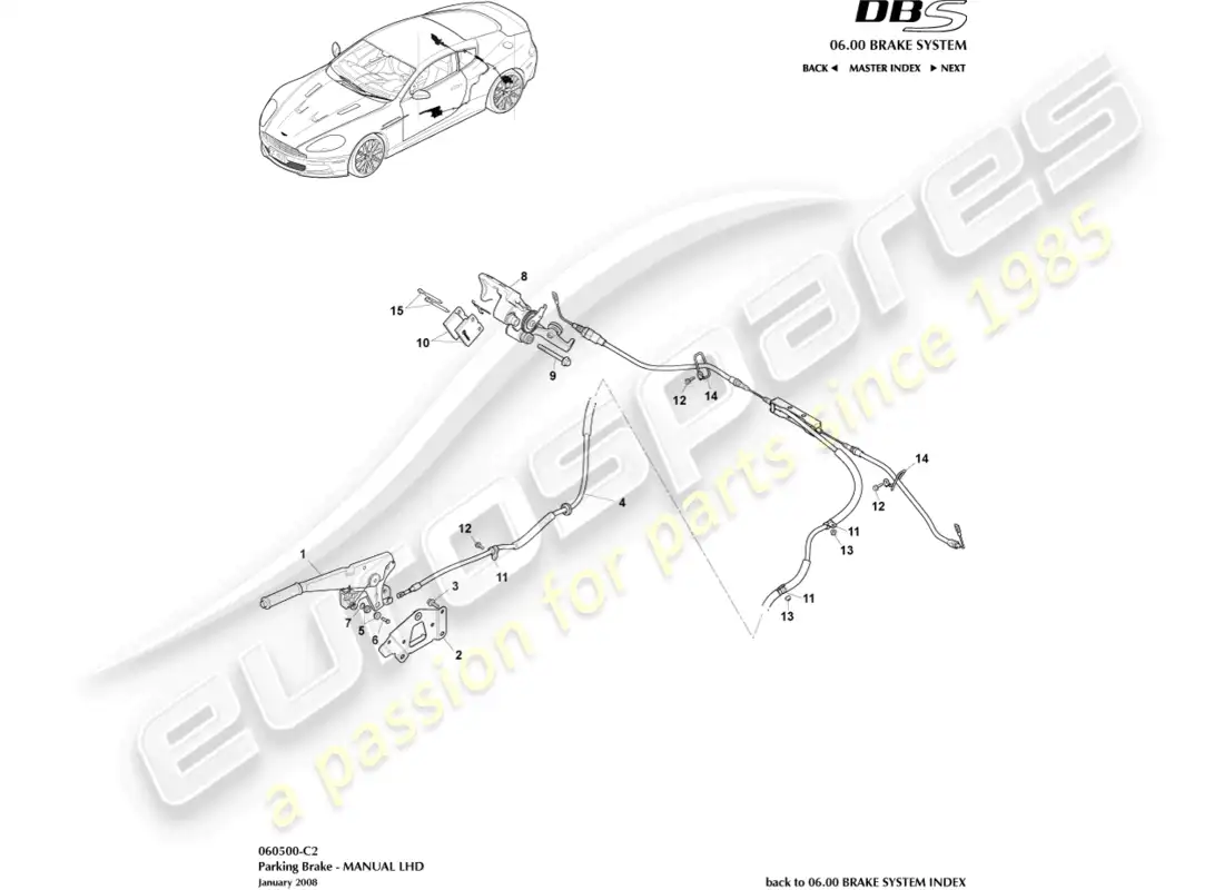 aston martin dbs (2011) parking brake, lhd parts diagram