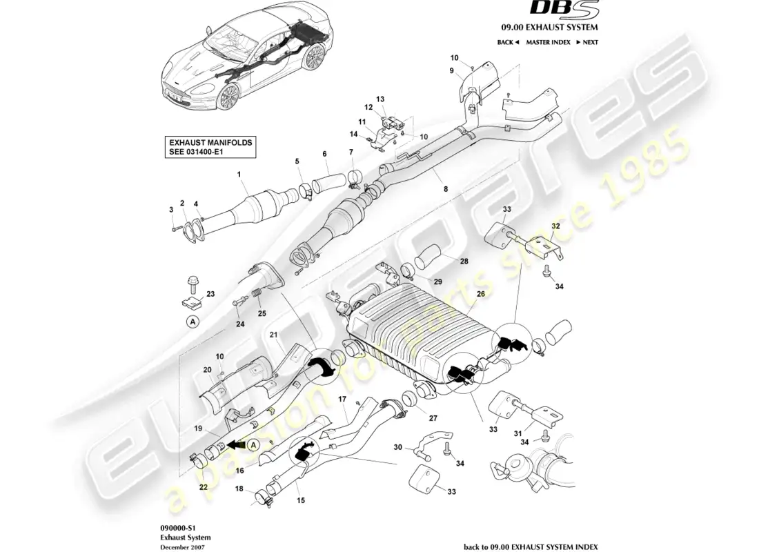 aston martin dbs (2013) exhaust system parts diagram