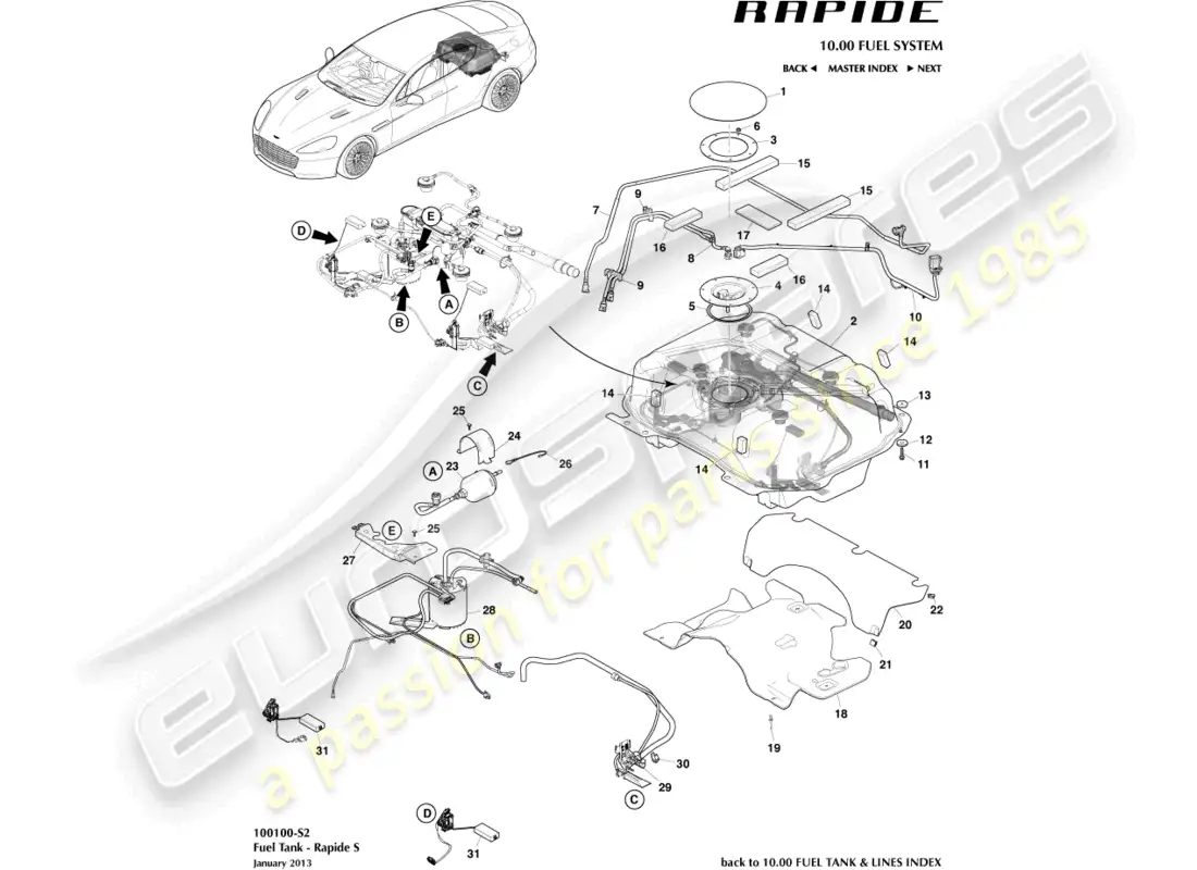 aston martin rapide (2016) fuel tank assy, s parts diagram