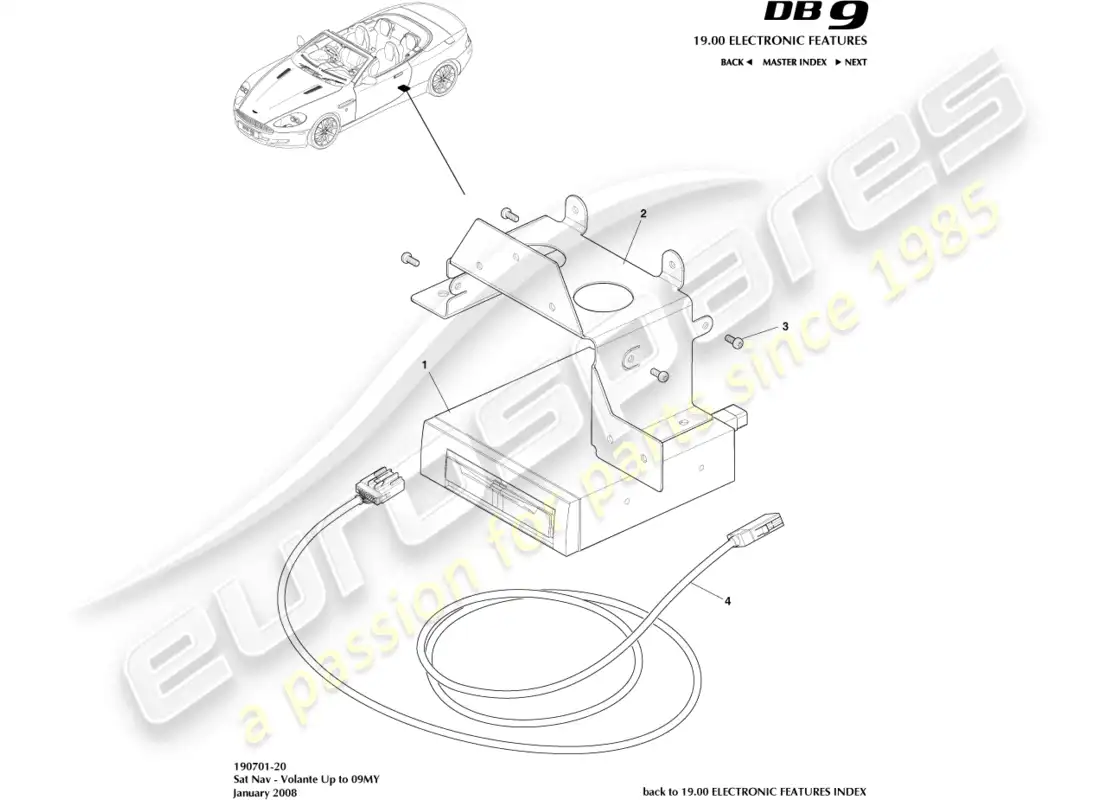 aston martin db9 (2012) sat nav, volante, to 09my parts diagram