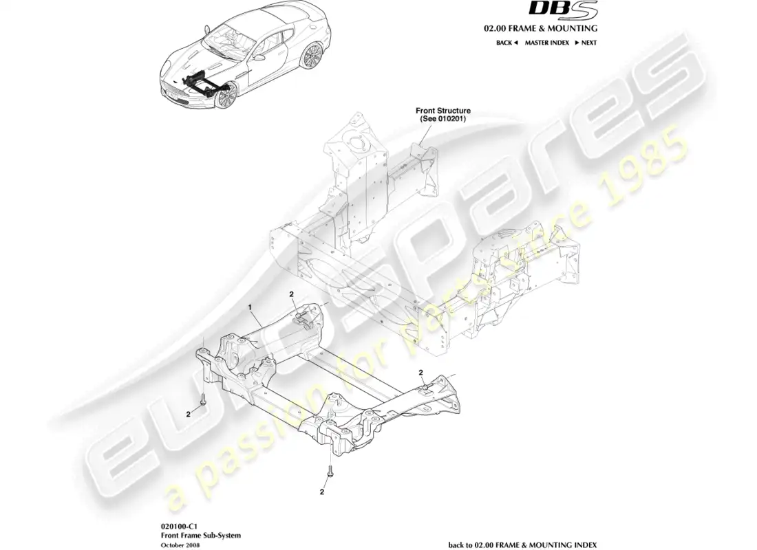 aston martin dbs (2008) front subframe parts diagram
