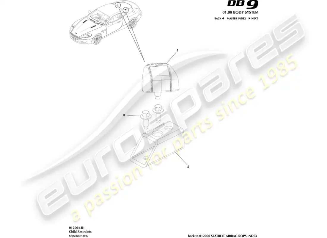 aston martin db9 (2012) child restraints parts diagram