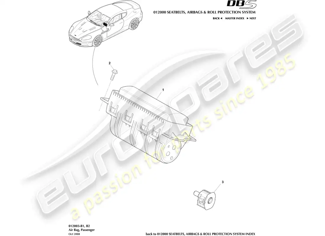 aston martin dbs (2011) passenger airbag parts diagram