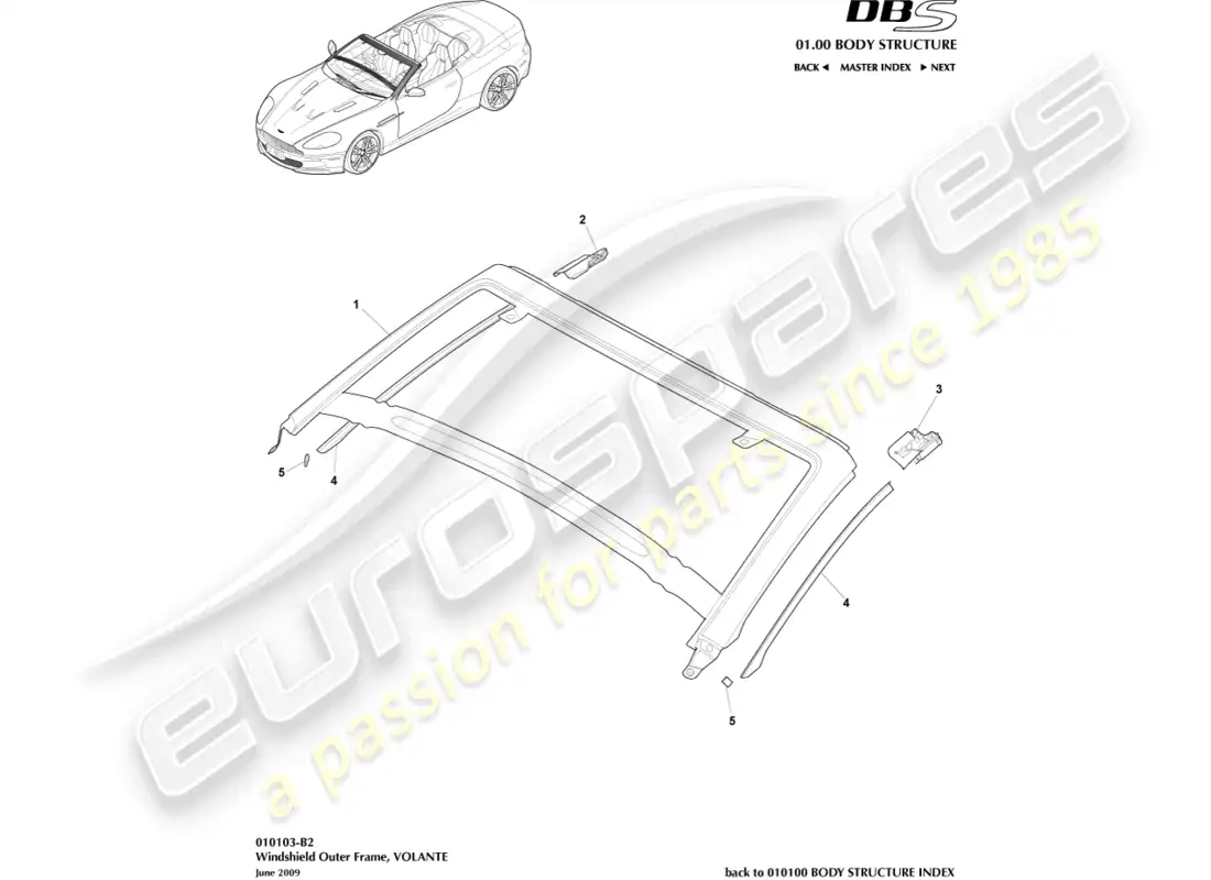 aston martin dbs (2011) windscreen, outer, volante parts diagram