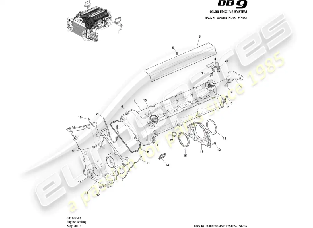 aston martin db9 (2006) engine sealing parts diagram