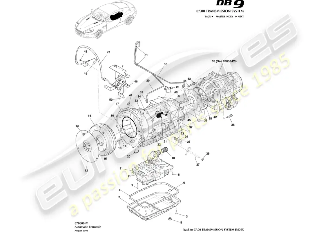 aston martin db9 (2010) transaxle, auto parts diagram