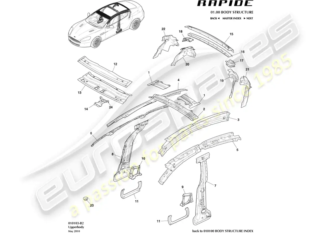 aston martin rapide (2017) upper body frame parts diagram