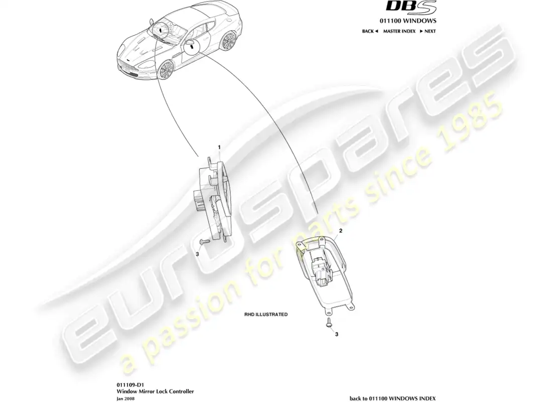 aston martin dbs (2014) window/mirror lock controller parts diagram