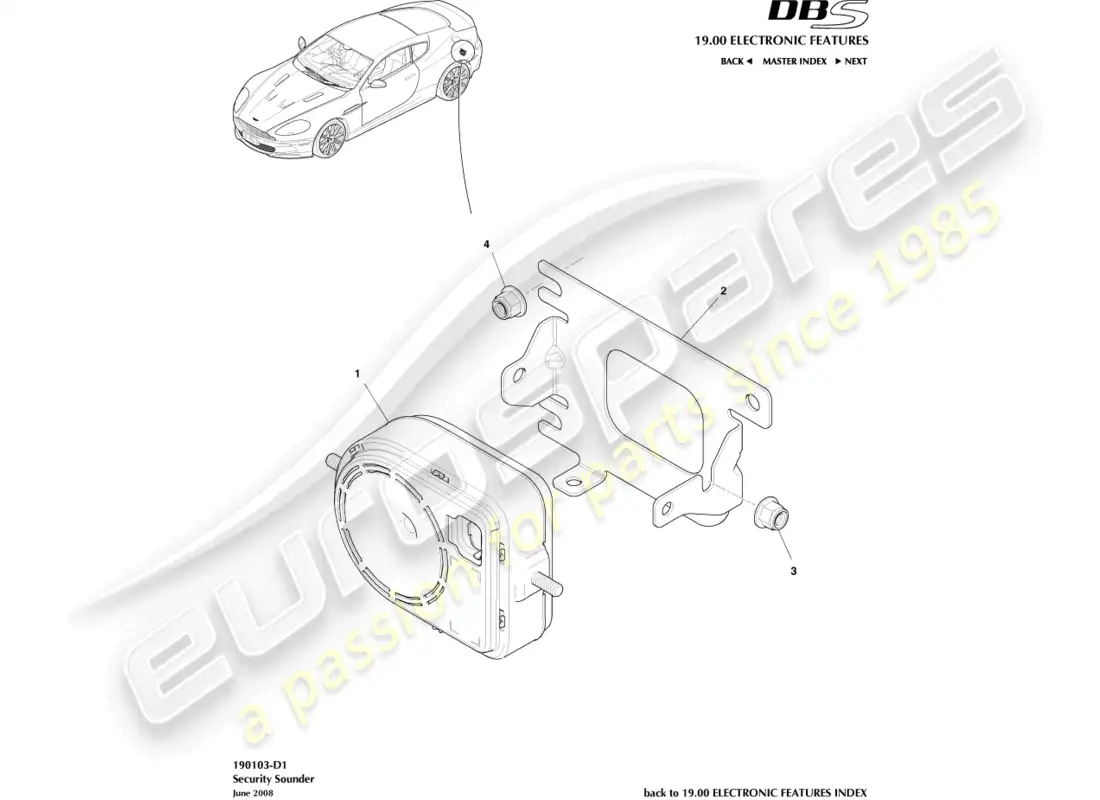 aston martin dbs (2012) security sounder parts diagram