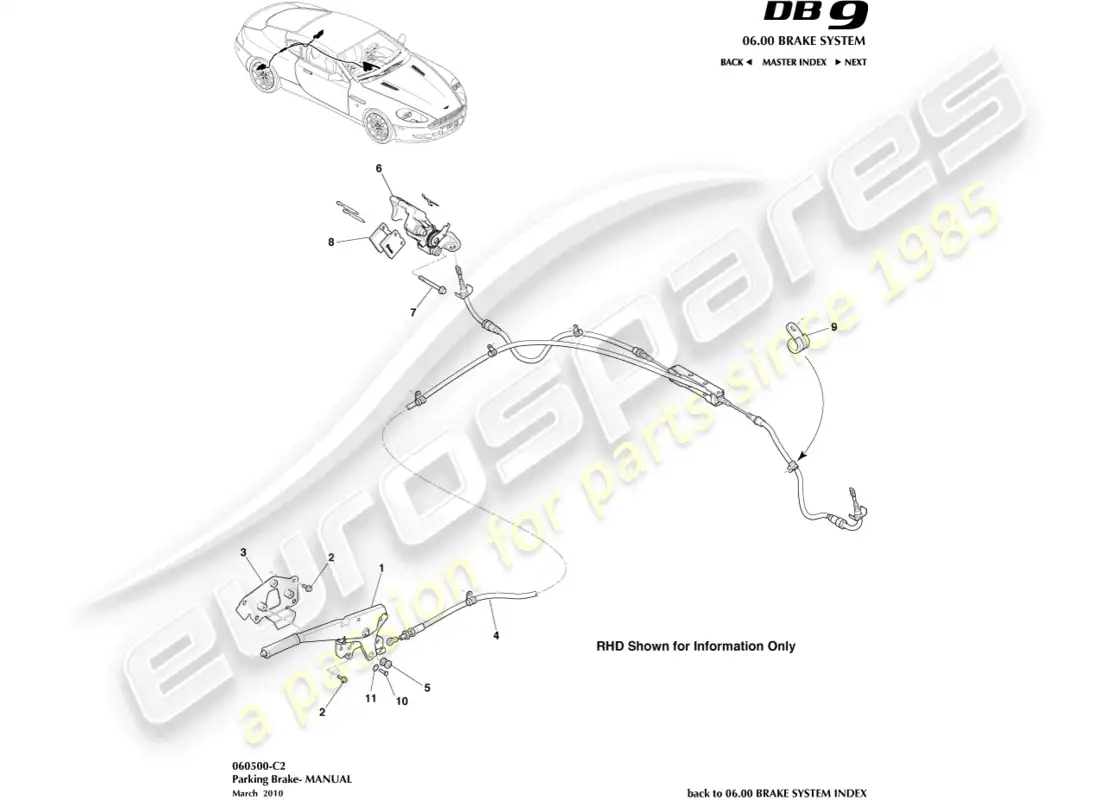 aston martin db9 (2012) parking brake parts diagram