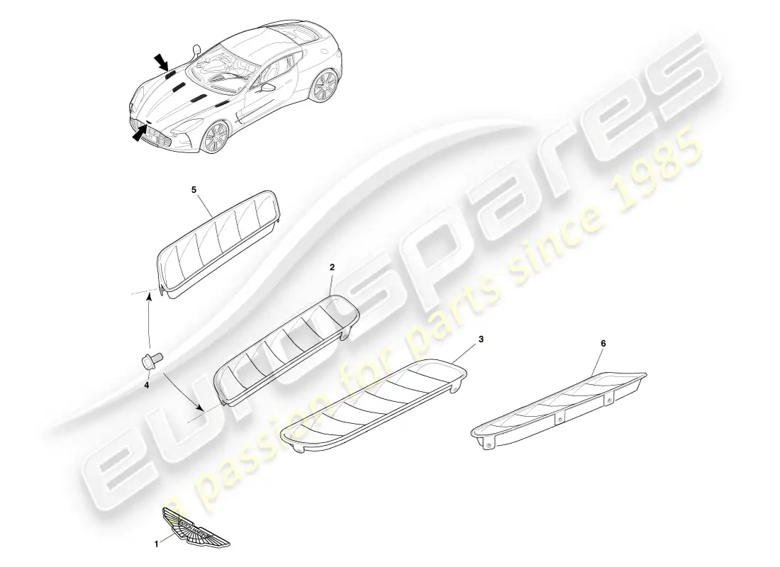 aston martin one-77 (2011) front end trim parts diagram