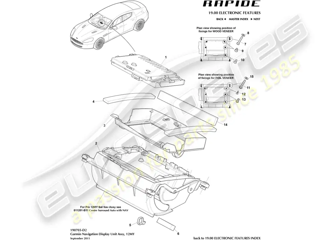 aston martin rapide (2019) navigation display, garmin, 12my parts diagram