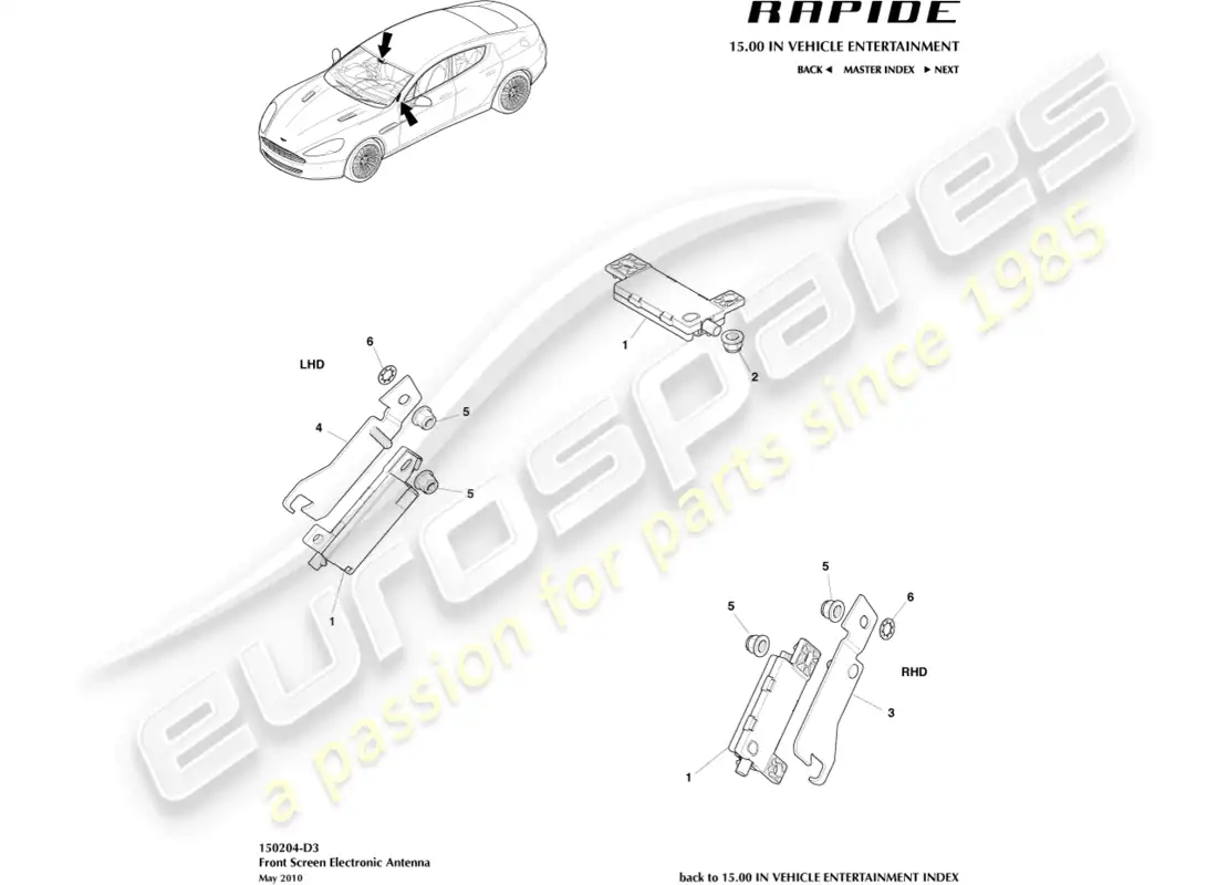 aston martin rapide (2011) electronic antenna, upto 13my parts diagram
