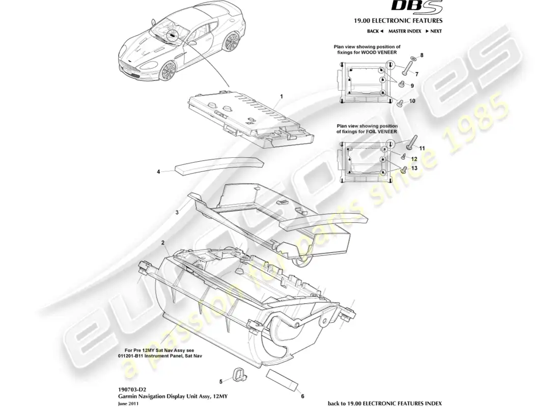 aston martin dbs (2010) navigation display, 12my parts diagram