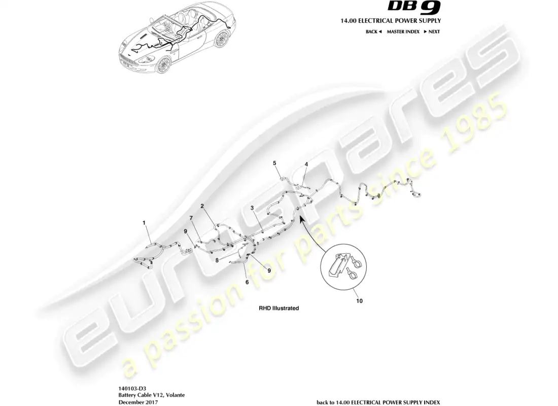 aston martin db9 (2007) bettery cables, volante parts diagram