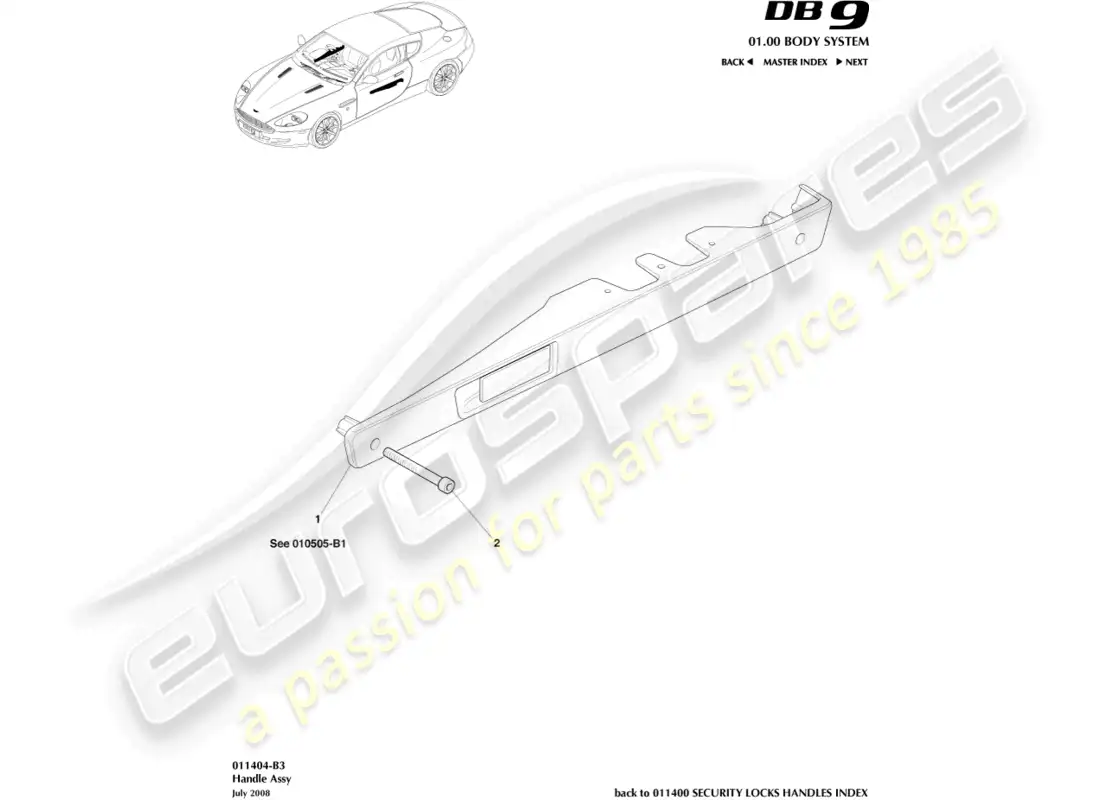 aston martin db9 (2011) handle assembly parts diagram