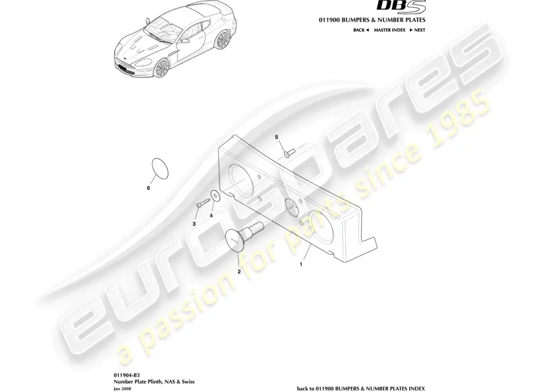 aston martin dbs (2009) license plate brackets, nas parts diagram